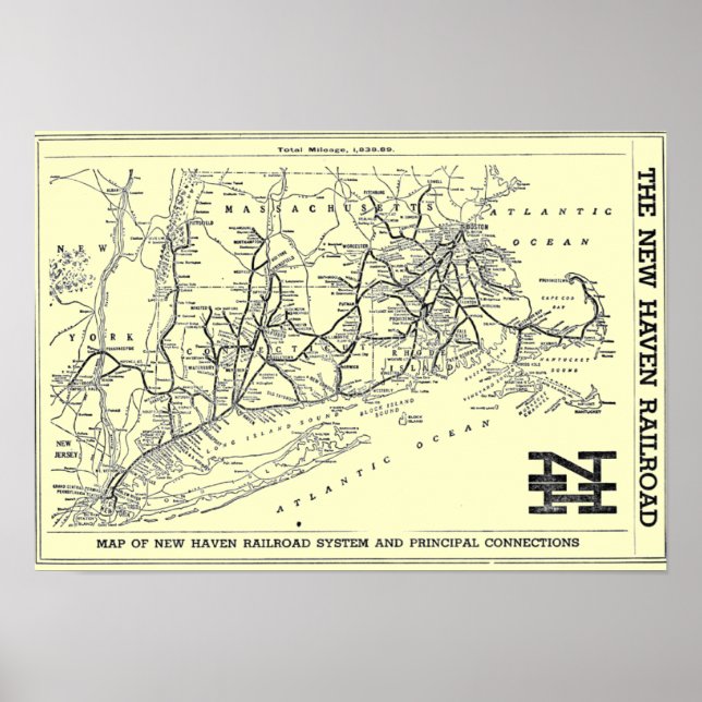 New Haven Railroad 1956 Map Poster (Frente)