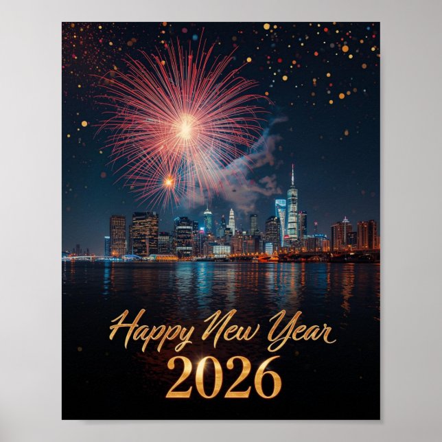 New Year 2026 City Fireworks Celebration Poster (Frente)
