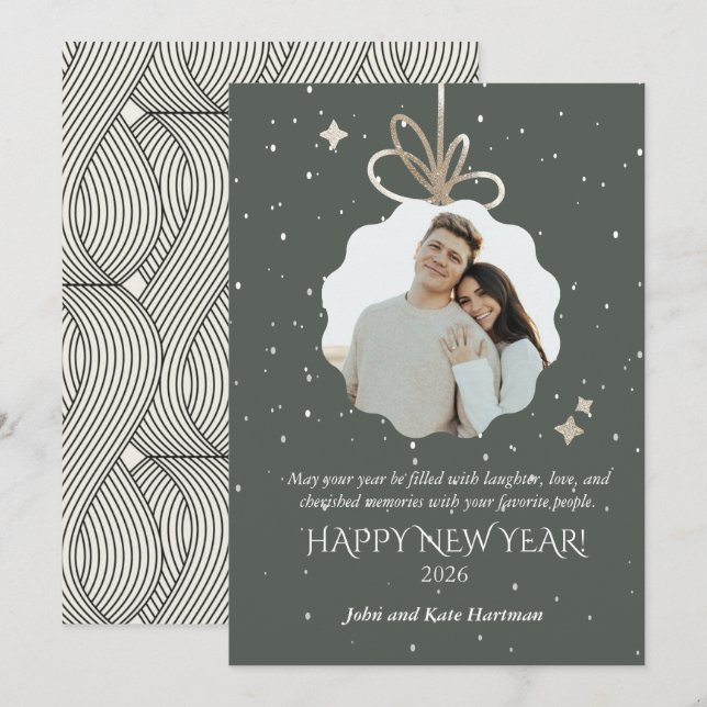 New Years Dark Holiday Green with Photo  (Frente/Verso)