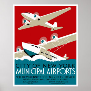 New York Airports, Poster de viagens WPA Vintage 1