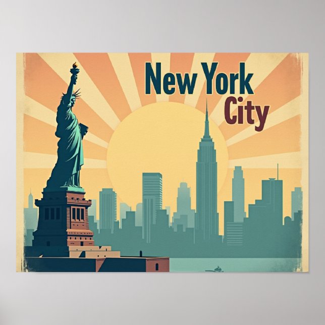 New York City –  16"x12" Art Deco Skyline Poster (Frente)