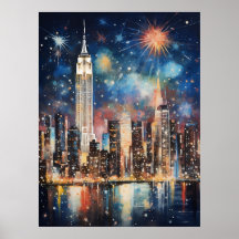 New York Watercolor, Painting, City Night, Poster