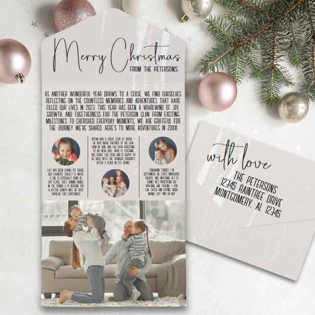 Newsletter de Natal moderno em revisão (all in one tear away christmas card end of year newsletter year in review modern holiday photo card)