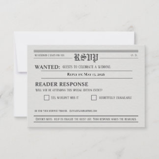 Newspaper-Style Wedding RSVP Response card