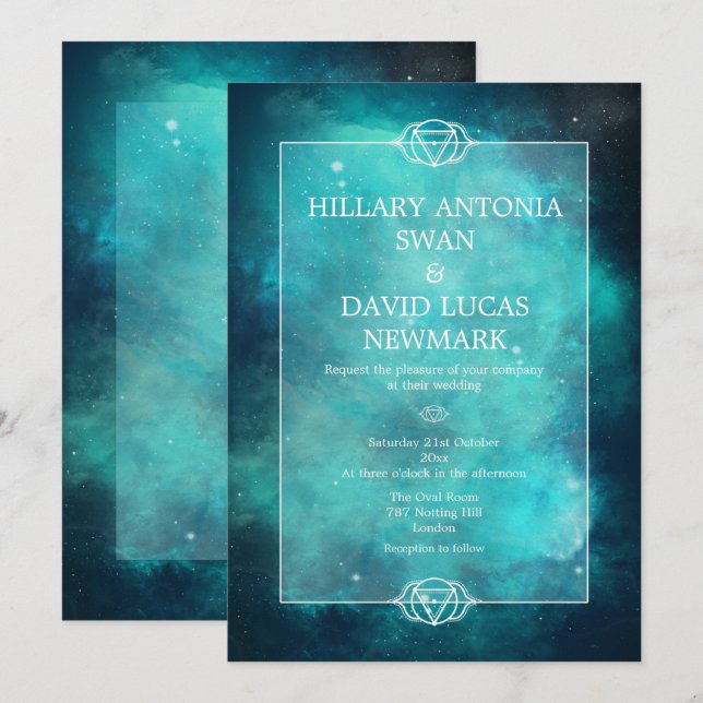 Níbula Teal e Convite para Casamento Chakra (Frente/Verso)