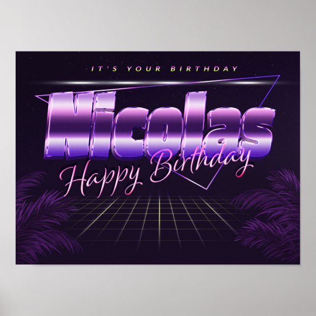 Nicolas Name Vorname lila retro Poster Geburtstag (Frente)