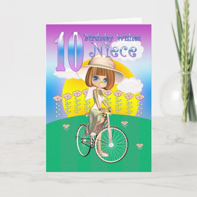 Niece 10º Cartão de Aniversário com garotinha na b (Frente)