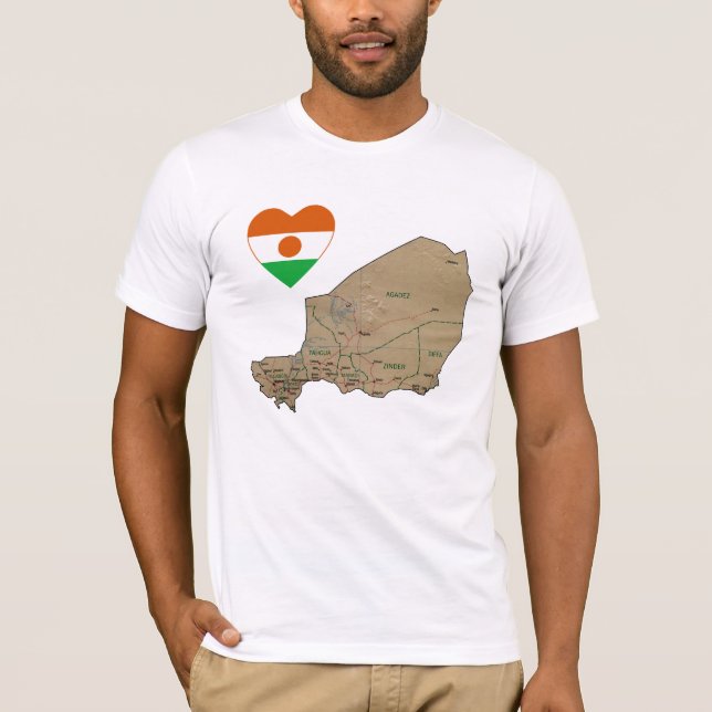 Niger Flag Heart and Map T-Shirt (Frente)