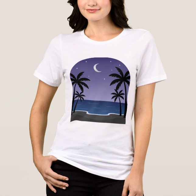 Night Beach – Moon over Waves T-Shirt (Frente)