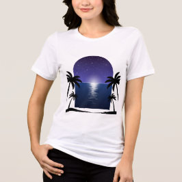 Night Beach – Moonlit Palm Reflection T-Shirt