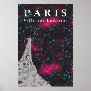 Night Sky Paris Eiffel Tower Poster
