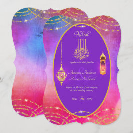 NIKAH - Convite de casamento Dourado Roxo Ornament