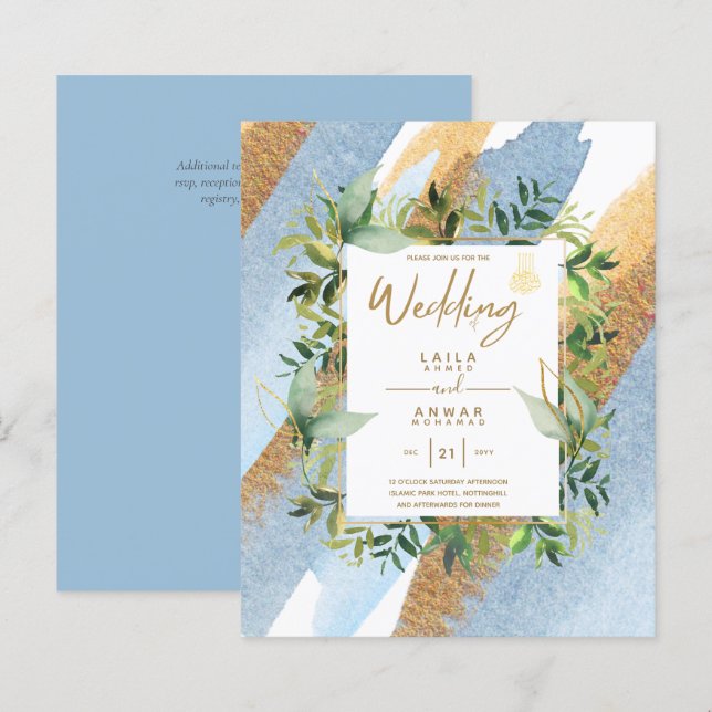 NIKAH - Convites Dourados ao Casamento Islâmico Az (Frente/Verso)