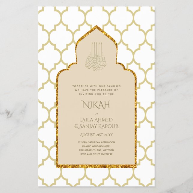 NIKAH - Flyer de casamento dourado da ornamentada  (Frente)