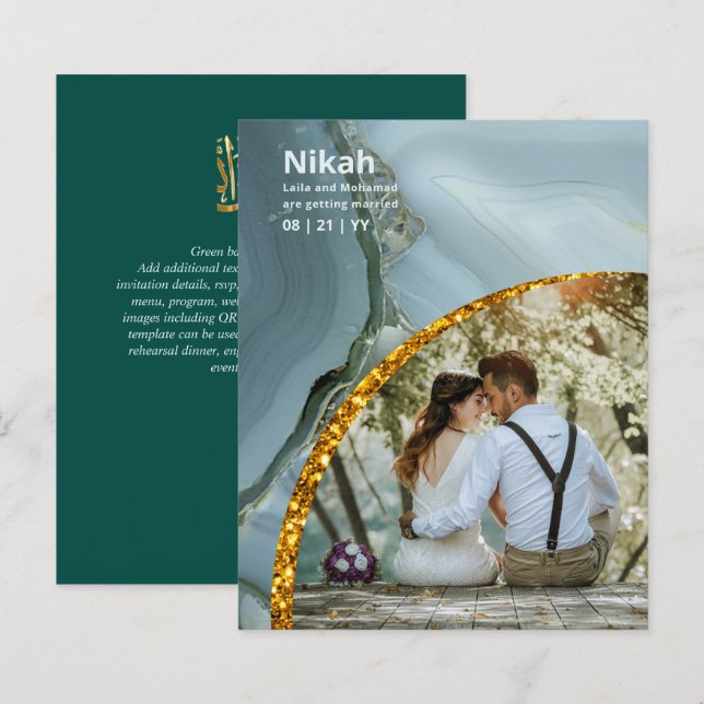 NIKAH - FOTO Dourada do Teal da Agata do Casamento (Frente/Verso)