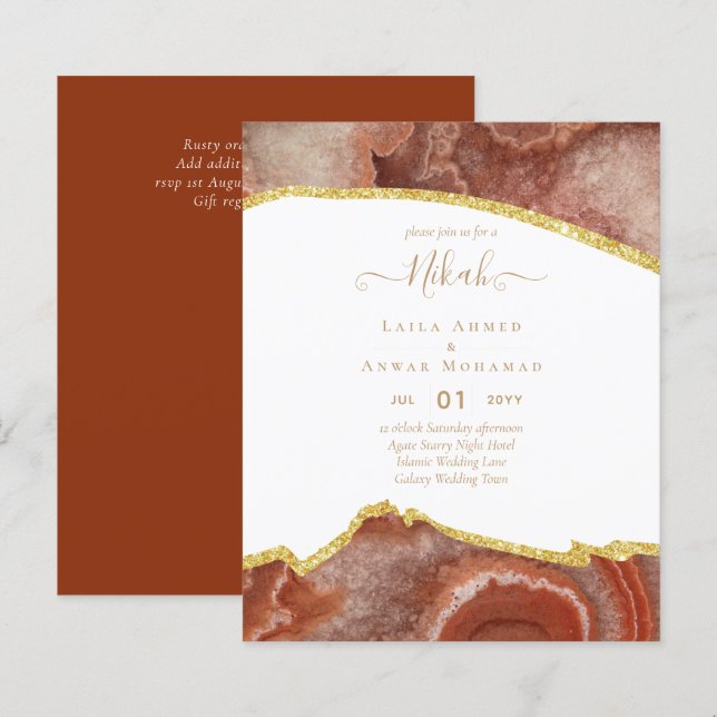 Nikah Islâmica Wedments Invtions - Glittery Dourad (Frente/Verso)