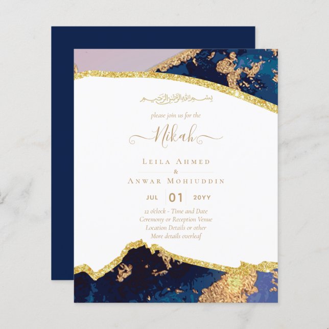 NIKAH Islâmico Bismillah Casamento Convites ORÇAME (Frente/Verso)