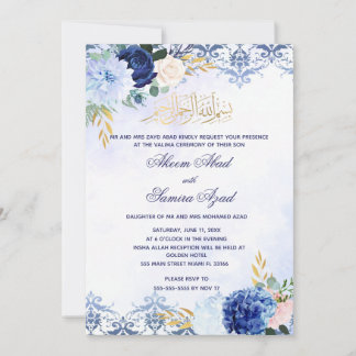 Nikah ou Valima Ceremony Convite Azul Dourado