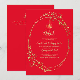 Nikah Red Dourado Motif Convite de casamento