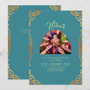 NIKAH Teal Dourado FOTO Convite para Casamento Isl
