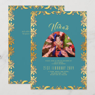 NIKAH Teal Dourado FOTO Convite para Casamento Isl