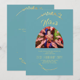 NIKAH Teal Dourado FOTO Convite para Casamento Isl