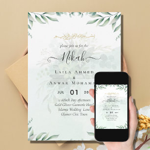Nikah Walima GREENERY CONVITE DE CASAMENTO Islâmic