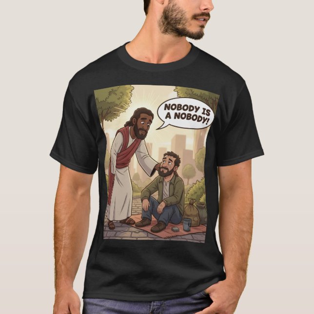 Ninguém é um Ninguém - Geez-us Speaks T-Shirt (Frente)