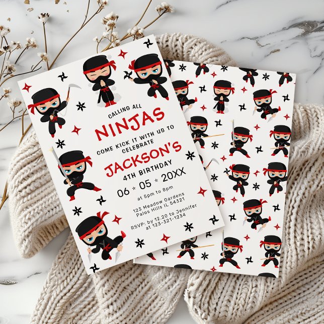 Ninja Ninja Guerreira Negra Convite de Aniversário (Criador carregado)