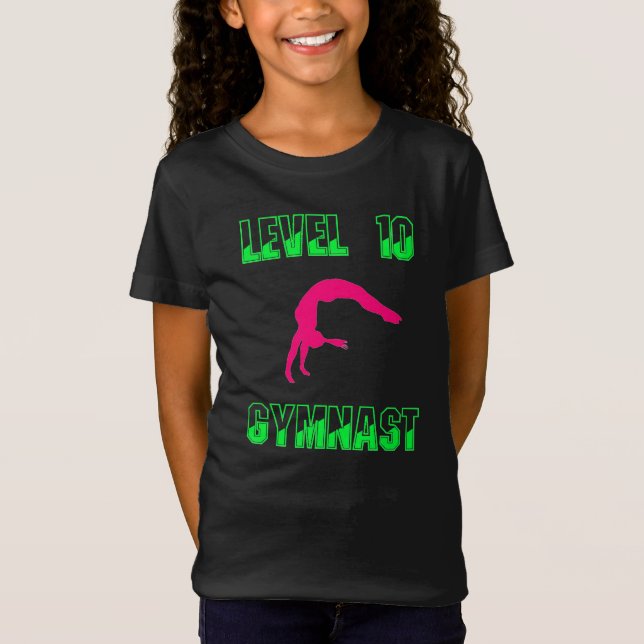 Nível 10 Gymnast Neon Pink e Green T-Shirt (Frente)
