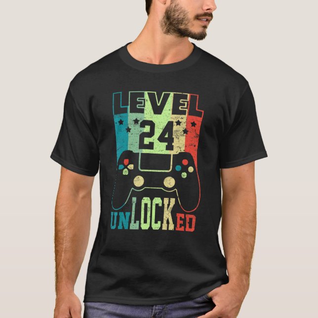 Nível 24 Camisa Desbloqueada Vídeo Gamer 24 Bir (Frente)