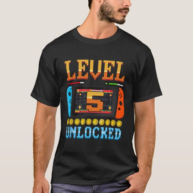 Nível 5 Desbloqueado Camisa de Aniversário de 5 an (Frente)