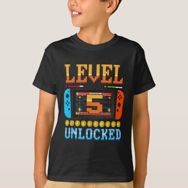 Nível 5 Desbloqueado Camisa de Aniversário de 5 an (Frente)