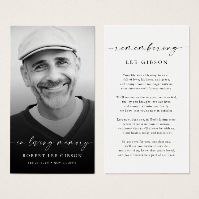 No Amor Memória Funeral Memorial Prayer Card (Frente & Verso)