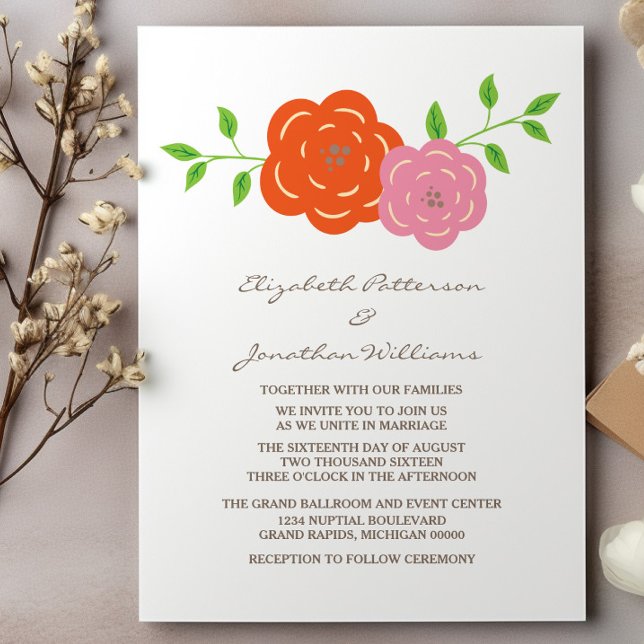 No Bloom Orange Pink Floral Convite de casamento (In Bloom Orange Pink Floral Wedding Invite)