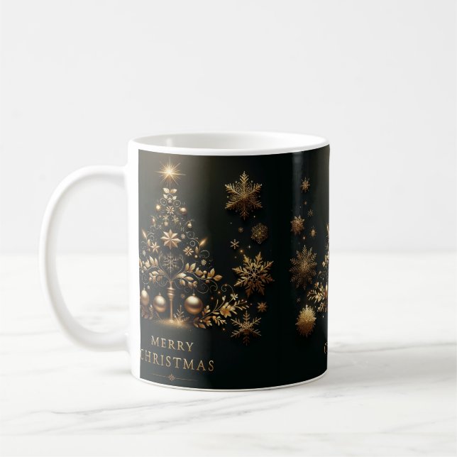 Nó Clássico Preto e Dourado Caneca de Natal (Esquerda)