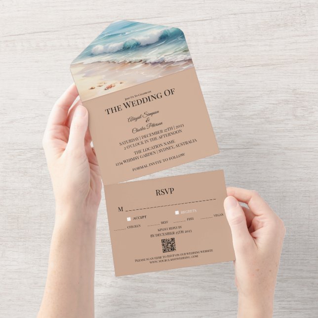No convite de casamento de aquarela da praia (Aba destacável)