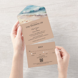 No convite de casamento de aquarela da praia