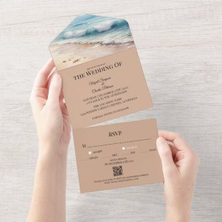 No convite de casamento de aquarela da praia