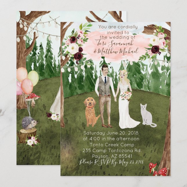 No Convite De Casamento De Floresta - Edição Perso (Frente/Verso)