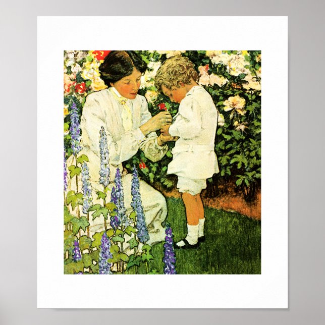 "No Jardim" por Jessie Willcox Smith Poster (Frente)