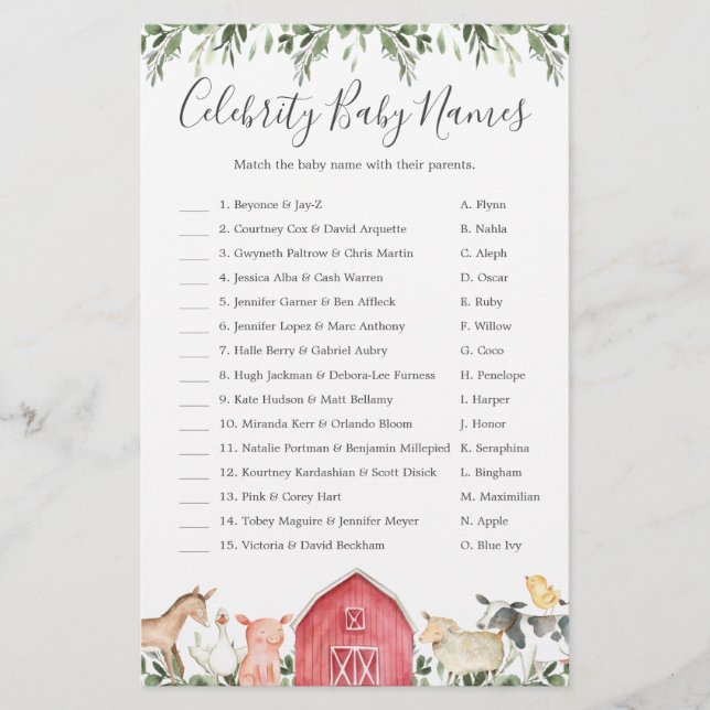 No Jogo de Nomes de Bebês da Celebridade do Chá de (Frente)
