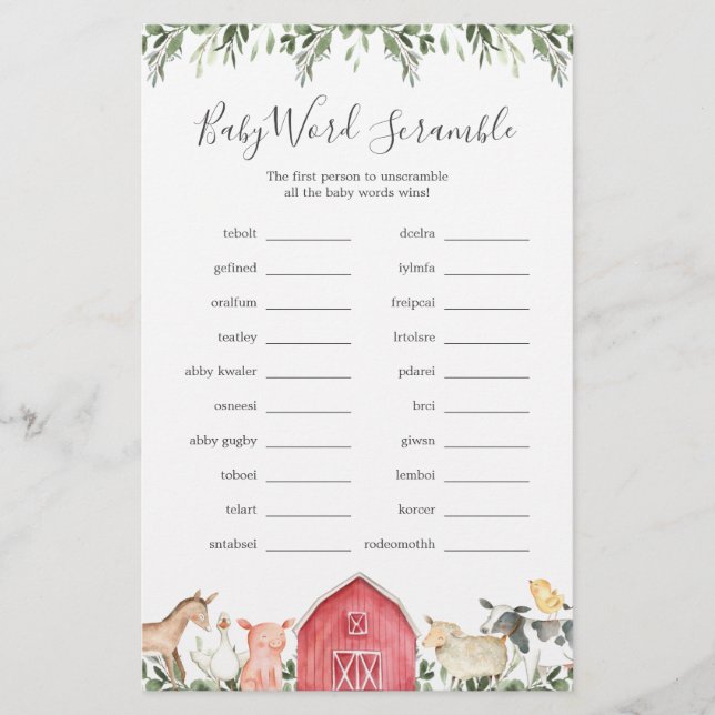 No Jogo do Word Scramble do Chá de fraldas da Faze (Frente)