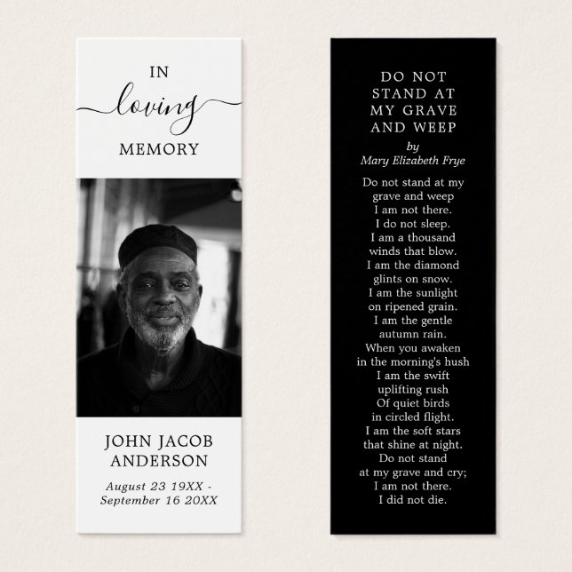 No Loving Memory Funeral Card Poem Card (Frente & Verso)