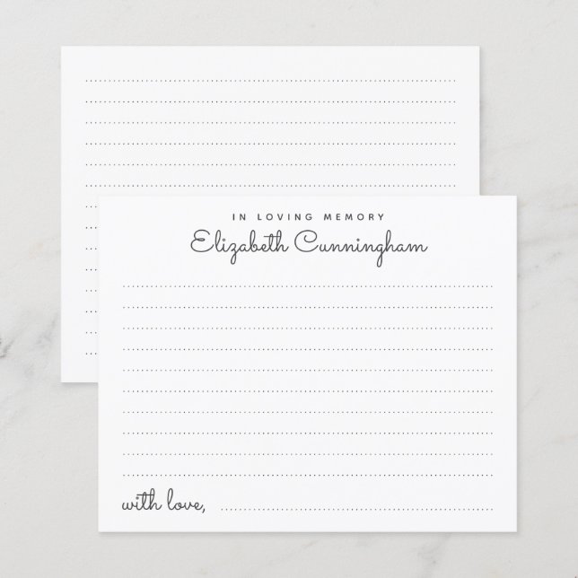 No Loving Memory Funeral Simple Attendance Card (Frente/Verso)