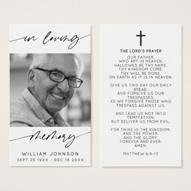 No Loving Memory Modern Script Photo Prayer (Frente & Verso)