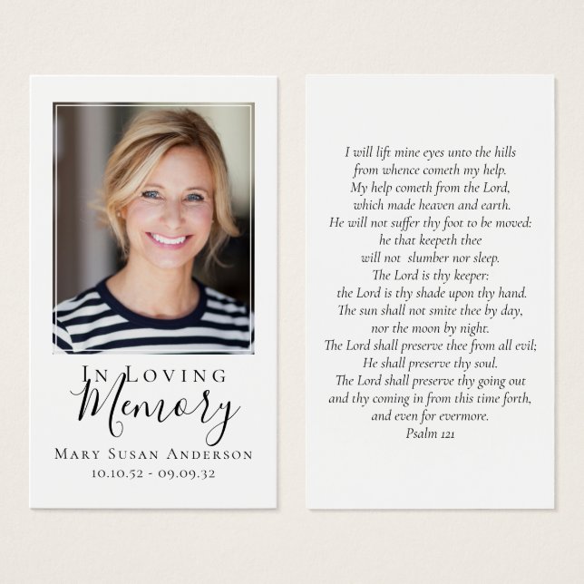 No Loving Memory Photo Funeral Prayer Card (Frente & Verso)