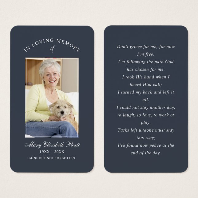 No Loving Memory Photo Funeral Prayer Card (Frente & Verso)