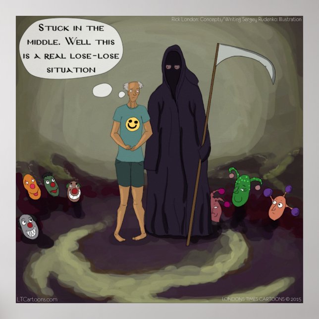 No meio do Funny Grim Reaper & Clown Poster (Frente)