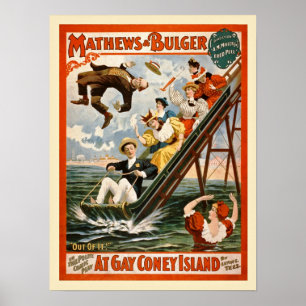 No poster vintage alegre de Coney Island